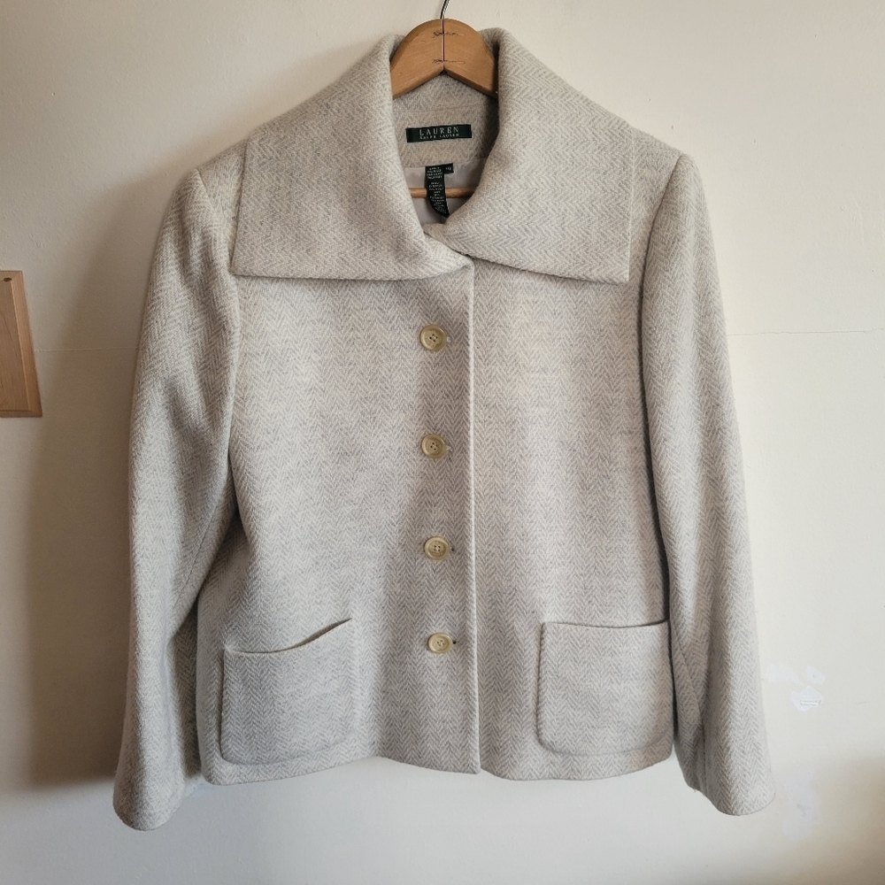 Lauren Ralph Lauren Wool Blend Peacoat Gray White Soft XL 14 W